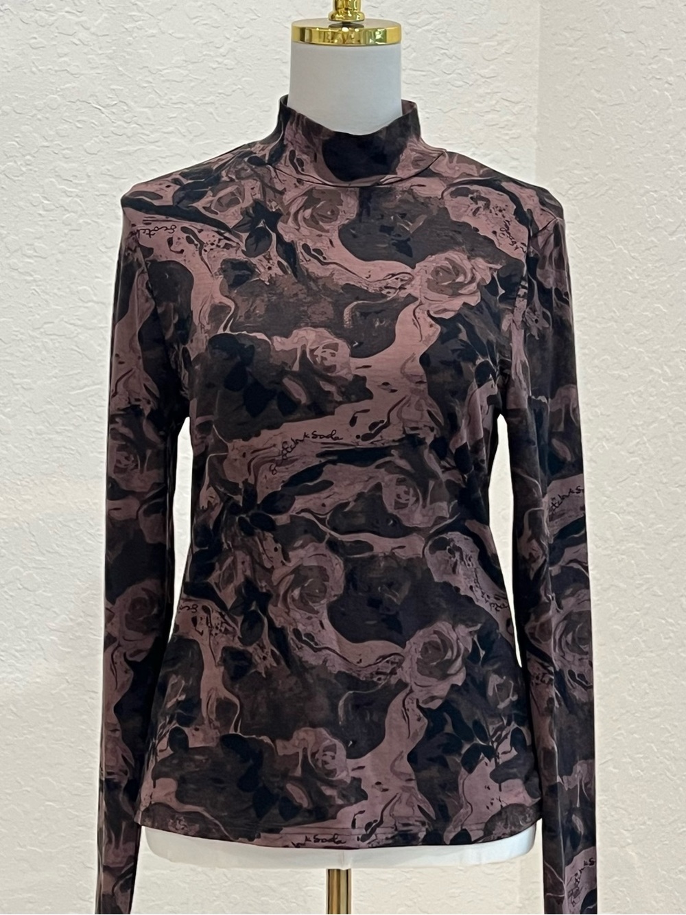 Scotch & Soda Mauve and Black Abstract Mock Neck Long Sleeve Top